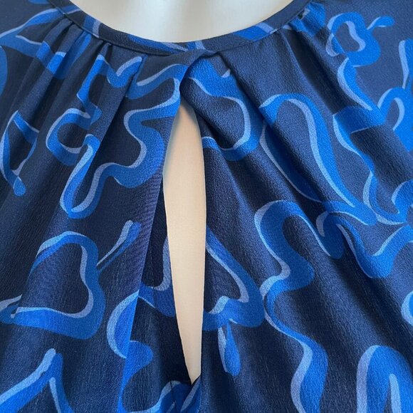 Tara Jarmon Paris SS Fit & Flare Print Partial Lined 100% Silk Dress Blue Sz 36 - Picture 5 of 14